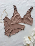 Conjunto de sujetador y braga para mujer, comodo y transpirable con dobladillo con volantes, 2 piezas