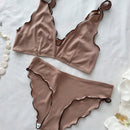 Conjunto de sujetador y braga para mujer, comodo y transpirable con dobladillo con volantes, 2 piezas