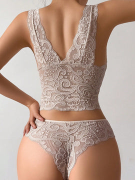 Set de lenceria romantica elegante y comoda de encaje para mujeres - 2 piezas