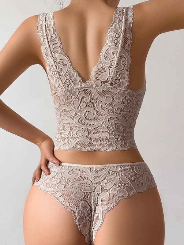 Set de lenceria romantica elegante y comoda de encaje para mujeres - 2 piezas