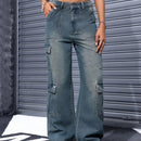 EZwear Jeans holgados y rectos para mujer con multiples bolsillos utilitarios para uso diario informal