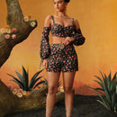 Frida Kahlo X  X Designer RAUL OROZCO Shorts con estampado floral completo y bolsillos oblicuos para el verano