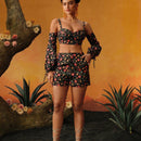 Frida Kahlo X  X Designer RAUL OROZCO Shorts con estampado floral completo y bolsillos oblicuos para el verano