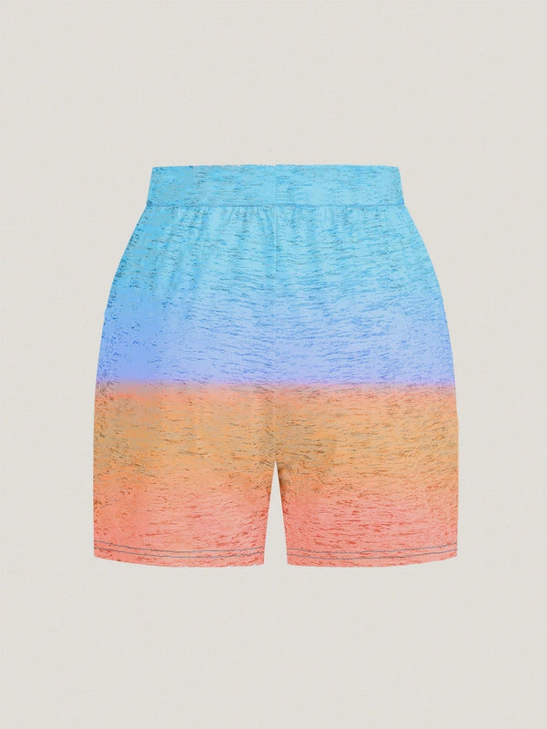 Essnce Pantalones cortos degradados con impresion de arboles de coco y letras para vacaciones en la playa