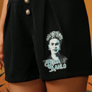 Frida Kahlo X  Shorts de mujer de pliegues doblados y abotonadura simple con impresion de letras y personajes, ideales para verano