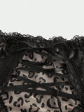 ROMWE Goth Tanga atada con encaje estilo Shibuya punk oscuro con estampado de leopardo para mujeres