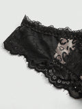 ROMWE Goth Tanga atada con encaje estilo Shibuya punk oscuro con estampado de leopardo para mujeres