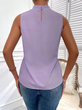 Prive Camisa de verano casual de unicolor con cuello alto, plisada y sin mangas