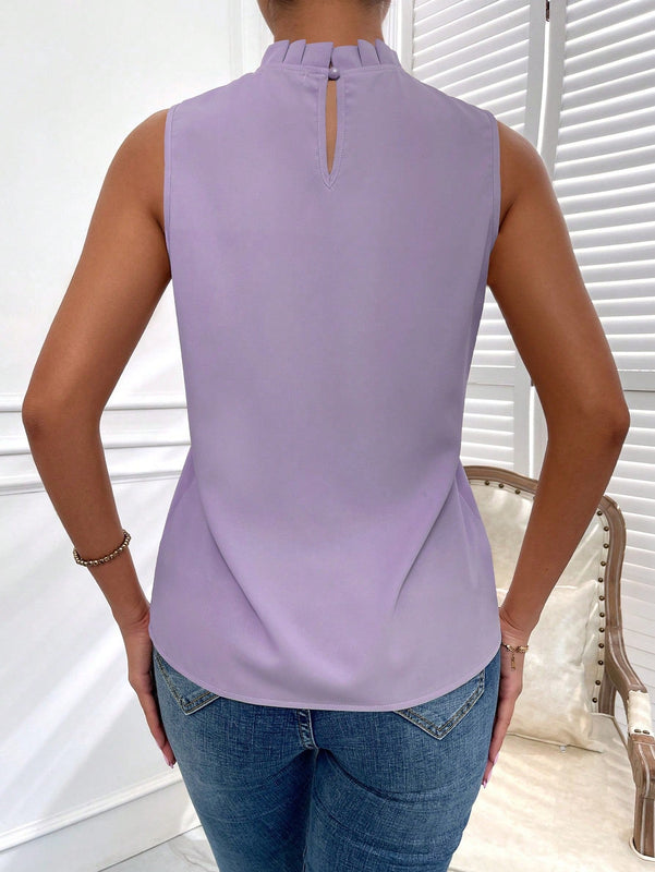 Prive Camisa de verano casual de unicolor con cuello alto, plisada y sin mangas