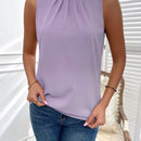 Prive Camisa de verano casual de unicolor con cuello alto, plisada y sin mangas
