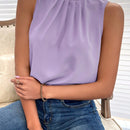 Prive Camisa de verano casual de unicolor con cuello alto, plisada y sin mangas
