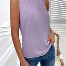 Prive Camisa de verano casual de unicolor con cuello alto, plisada y sin mangas