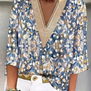 Clasi Blusa casual de verano para mujer con estampado floral y escote en V