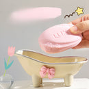 Jabonera Creativa y Linda para Bañera con Lazo Rosa - Bandeja de Jabón Ovalada, Accesorios Decorativos para el Cuarto de Baño, Lavabo o Ducha, Diseño Divertido, Artículos para la Bañera