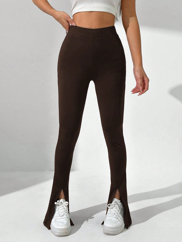 EZwear Pantalones casuales de mujer de unicolor con abertura alta y ajustados