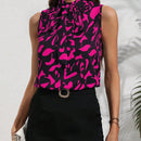 Clasi Camisa sin mangas estampada con lazo en la parte delantera para trajes casuales de primavera/verano