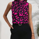 Clasi Camisa sin mangas estampada con lazo en la parte delantera para trajes casuales de primavera/verano