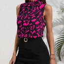 Clasi Camisa sin mangas estampada con lazo en la parte delantera para trajes casuales de primavera/verano