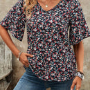 EMERY ROSE Camiseta de manga corta con cuello redondo para mujer con patron de estampado floral para verano