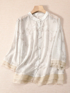 Prive Blusa elegante y sencilla de gasa de manga larga para mujer