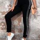 NEW EMERY ROSE Pantalones de pierna recta sencillos para mujer con decoracion de pedreria