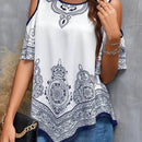 LUNE Camisa floja de hombros descubiertos con estampado floral para mujeres en vacaciones de verano
