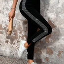 NEW EMERY ROSE Pantalones de pierna recta sencillos para mujer con decoracion de pedreria