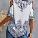 LUNE Camisa floja de hombros descubiertos con estampado floral para mujeres en vacaciones de verano