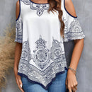 LUNE Camisa floja de hombros descubiertos con estampado floral para mujeres en vacaciones de verano