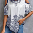 LUNE Camisa floja de hombros descubiertos con estampado floral para mujeres en vacaciones de verano