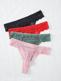 4-paquete de Tangas de Encaje para Mujeres, Tangas Sexys de unicolor para el Verano