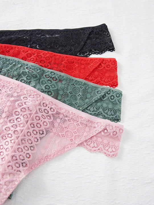 4-paquete de Tangas de Encaje para Mujeres, Tangas Sexys de unicolor para el Verano