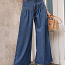 LUNE Jeans casuales de pierna ancha en unicolor con diseno de botones y bolsillos