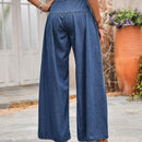 LUNE Jeans casuales de pierna ancha en unicolor con diseno de botones y bolsillos