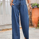 LUNE Jeans casuales de pierna ancha en unicolor con diseno de botones y bolsillos