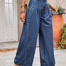 LUNE Jeans casuales de pierna ancha en unicolor con diseno de botones y bolsillos