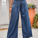 LUNE Jeans casuales de pierna ancha en unicolor con diseno de botones y bolsillos