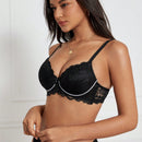 DesireSculpt Sensual y romantico sujetador push-up de encaje con aros, negro, para jovenes y mujeres, 1 pieza