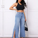 Essnce Jeans de pierna ancha con botones en la parte frontal y cintura alta y bolsillos