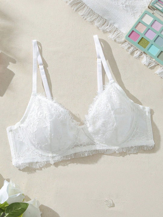 Sujetador romantico con aros de encaje dulce blanco para mujer