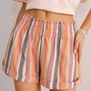 BohoFeels Pantalones cortos casuales de cintura a rayas para mujer con lazo, ajuste holgado, ideal para vacaciones