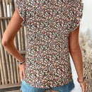 VCAY Blusa de ocio floral con ribete de volantes para vacaciones