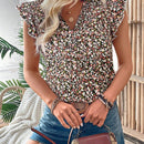 VCAY Blusa de ocio floral con ribete de volantes para vacaciones