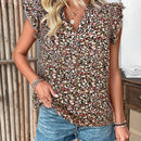 VCAY Blusa de ocio floral con ribete de volantes para vacaciones