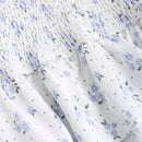 Vestido floral de manga farol con nudo delantero con fruncido bajo con fruncido