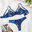 Conjunto de lenceria atractiva para mujer con diseno de hoja de arce en color azul oscuro 2 piezas/set