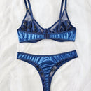 Conjunto de lenceria atractiva para mujer con diseno de hoja de arce en color azul oscuro 2 piezas/set