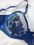 Conjunto de lenceria atractiva para mujer con diseno de hoja de arce en color azul oscuro 2 piezas/set