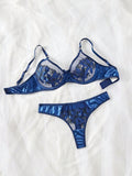 Conjunto de lenceria atractiva para mujer con diseno de hoja de arce en color azul oscuro 2 piezas/set