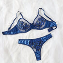 Conjunto de lenceria atractiva para mujer con diseno de hoja de arce en color azul oscuro 2 piezas/set